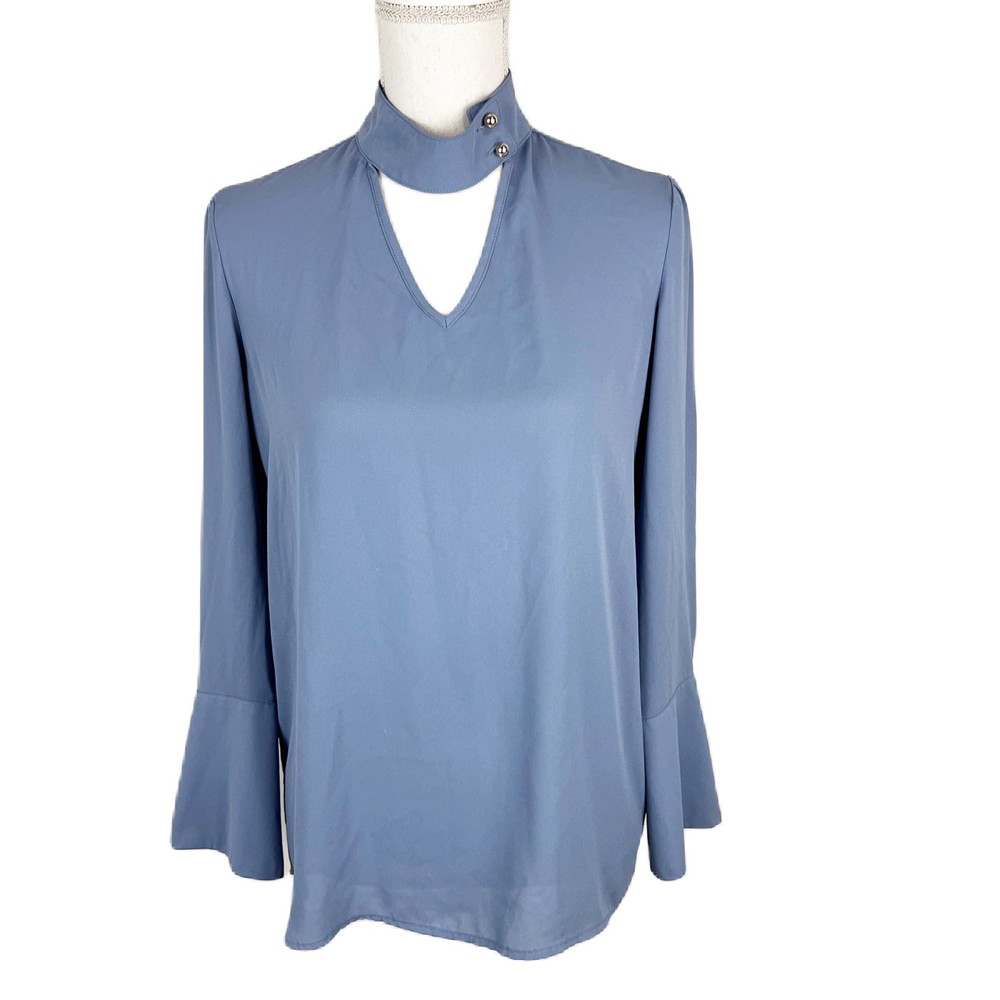 Iman Blouse Women XS Blue Keyhole Neck Long Sleeve Relaxed Fit Casual Top